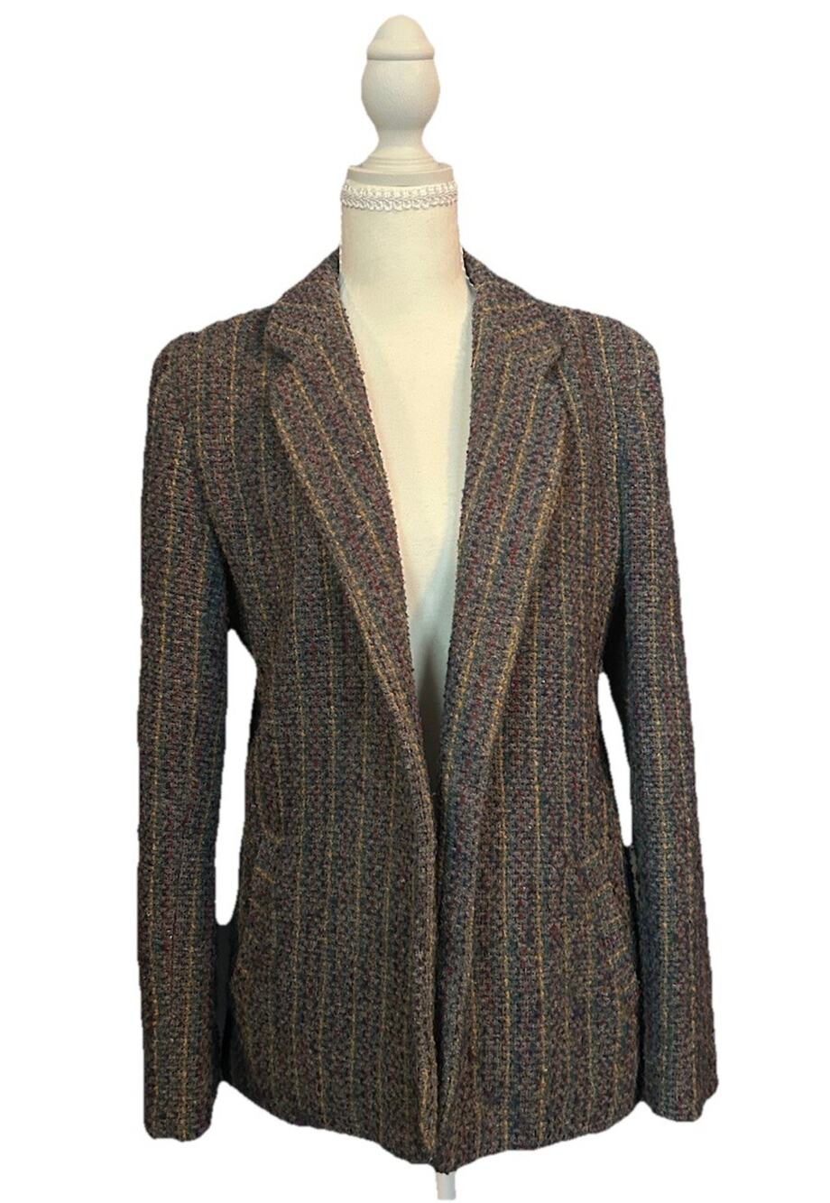 Vintage Bagatelle Women 10 Gray Coat Academia Colorful Stripe Retro Smart Classy